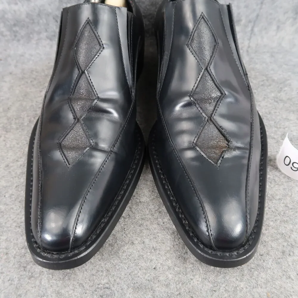 John Fluevog Shoes Mens 7.5 Loafer Slip On Black Leather Diamond Classic Vintage